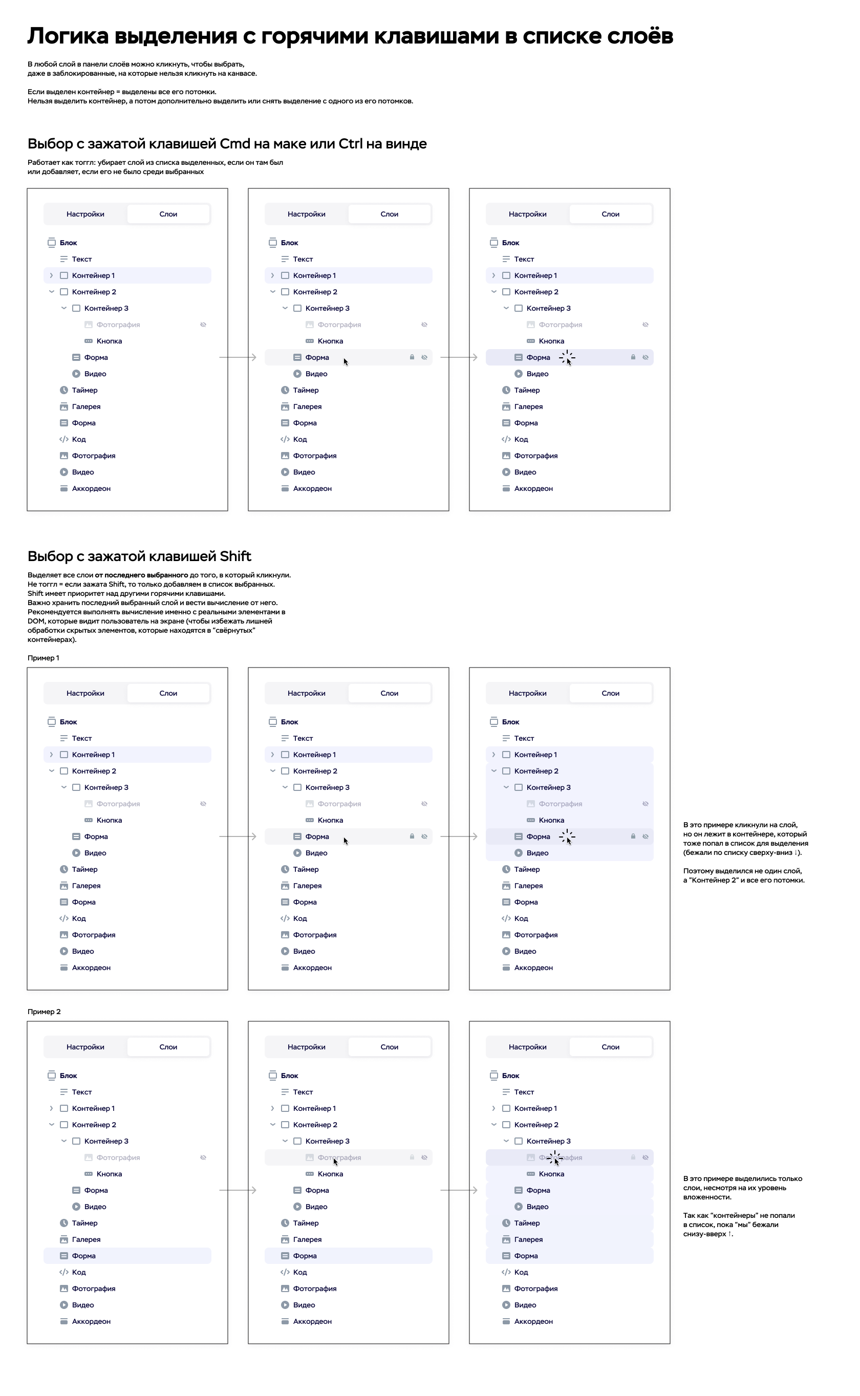 Selection logic in the layers panel